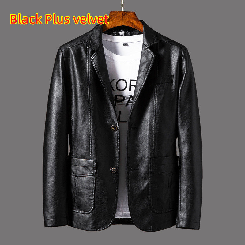 Leather Men's Autumn And Winter Jacket Thin Lapel - WOMONA.COM