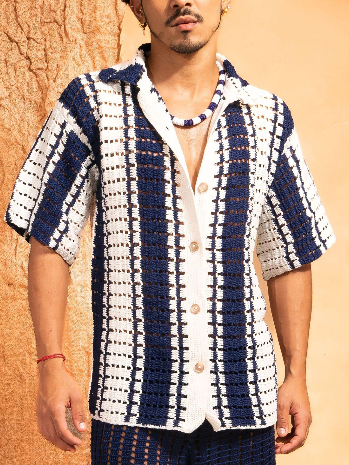 Men's Knitwear Hollow Lapel Shirt Bandage Dress Retro - WOMONA.COM