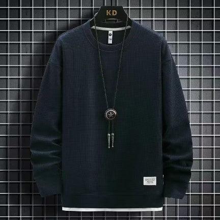 Waffle Casual Sports Round Neck Sweater - WOMONA.COM