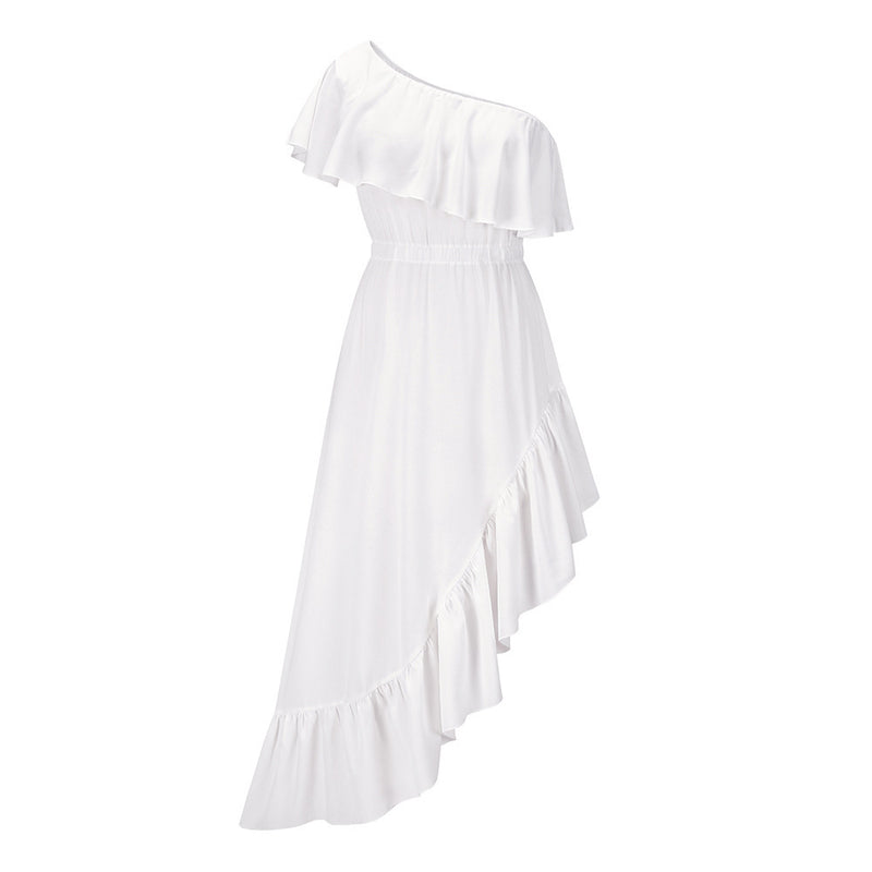 European And American Oblique Shoulder Ruffles Dress Ball - WOMONA.COM