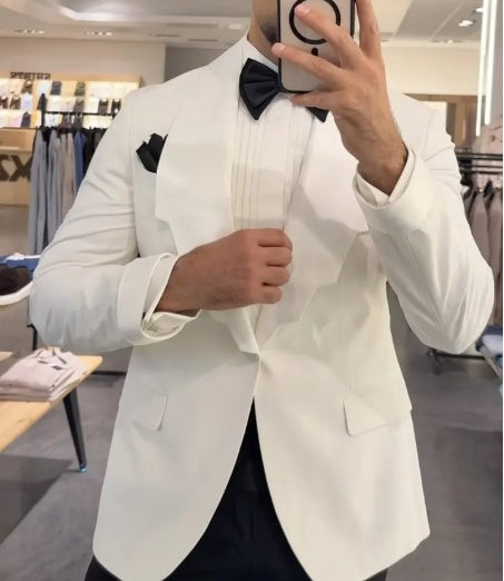 Men's White Peak-Lapel Tuxedo Blazer