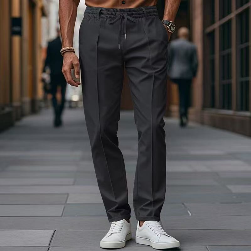 Men's straight-leg sweatpants, black with drawstring waist and ankle cuffs