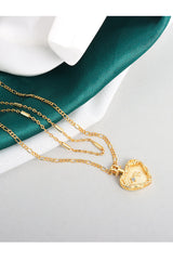 Simple Embossed Heart Necklace Double French Necklace - WOMONA.COM