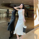 Ladies Fashion New Silky Satin Sling Dress - WOMONA.COM