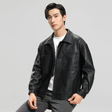 Fashion Youth Motorcycle Leather Coat Lapel Handsome Men's Jacket - WOMONA.COM