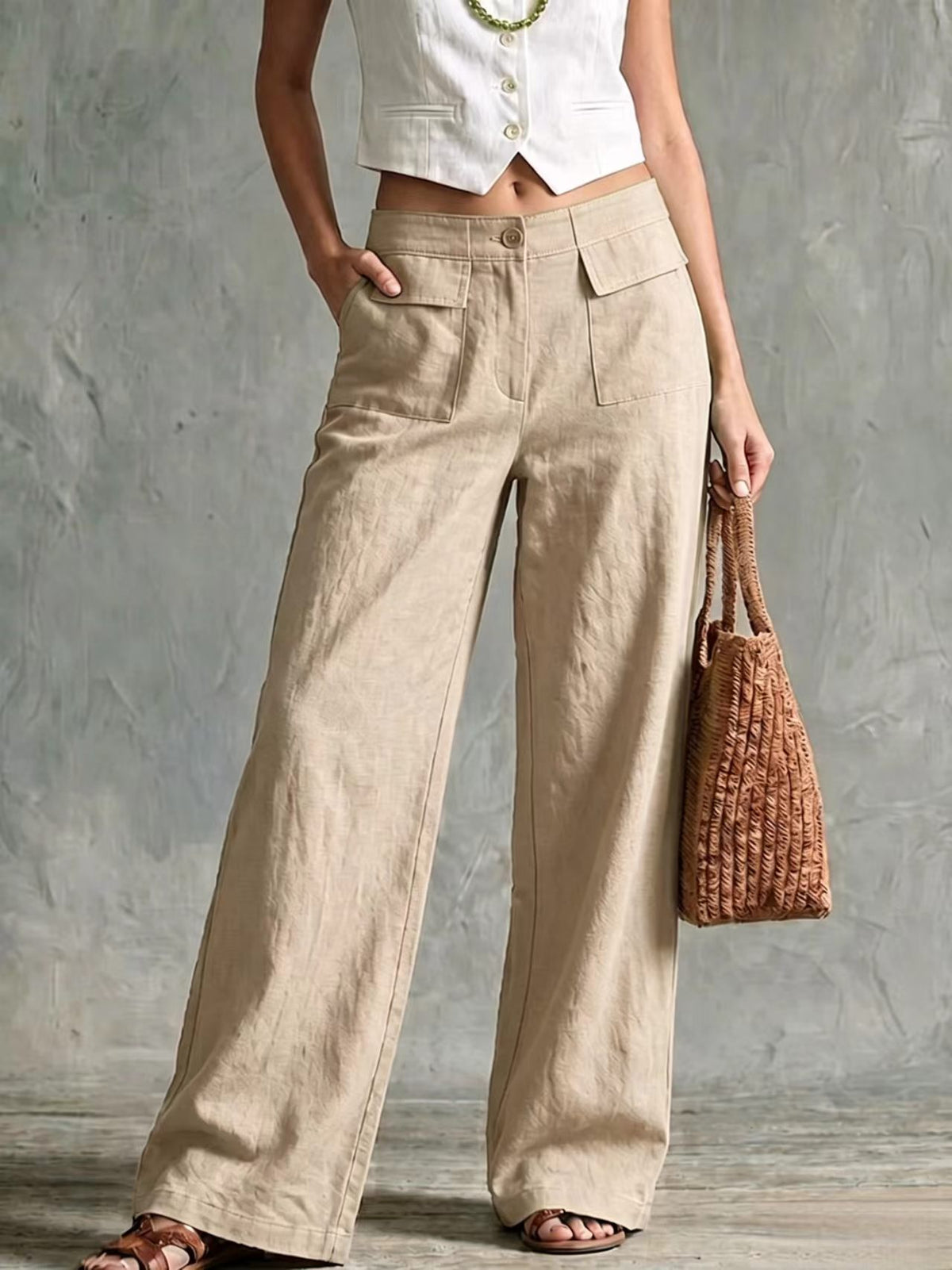 Women's high-waist relaxed wide-leg pants