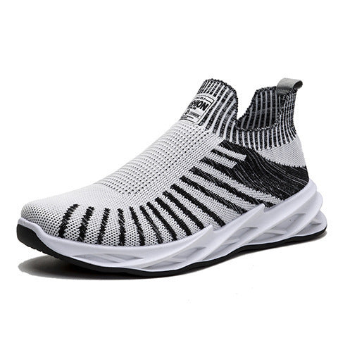 Sock Mesh Shoes Men Stripe Sneakers Lightweight Breathable Flat Shoes - WOMONA.COM