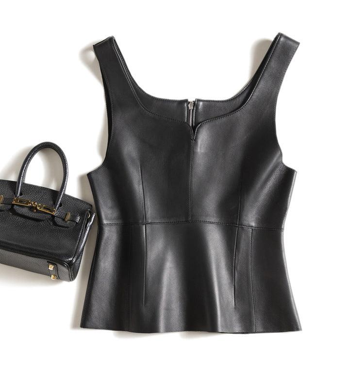 Outer Wear Genuine Leather Small Sling Vest Coat - WOMONA.COM