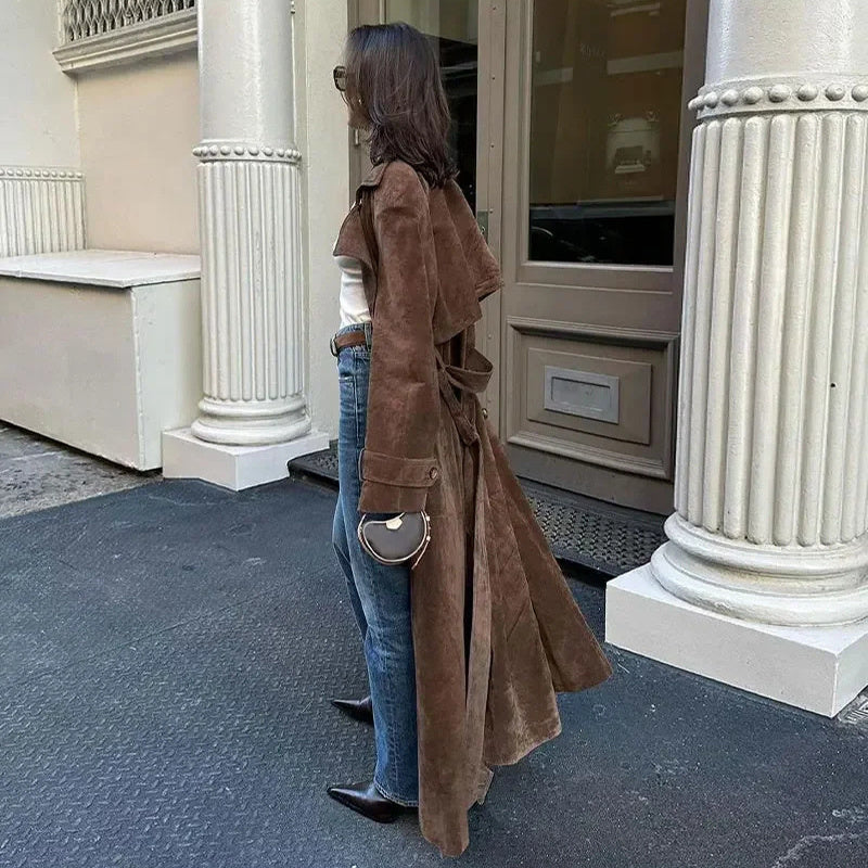 Double Breasted Lapel Shift Coat With Belt