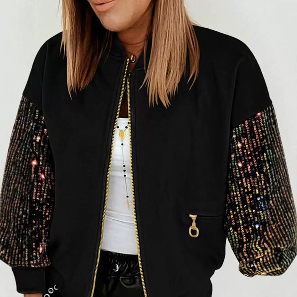 Women's New Colorful Sequin Stitching Long-sleeved Coat - WOMONA.COM