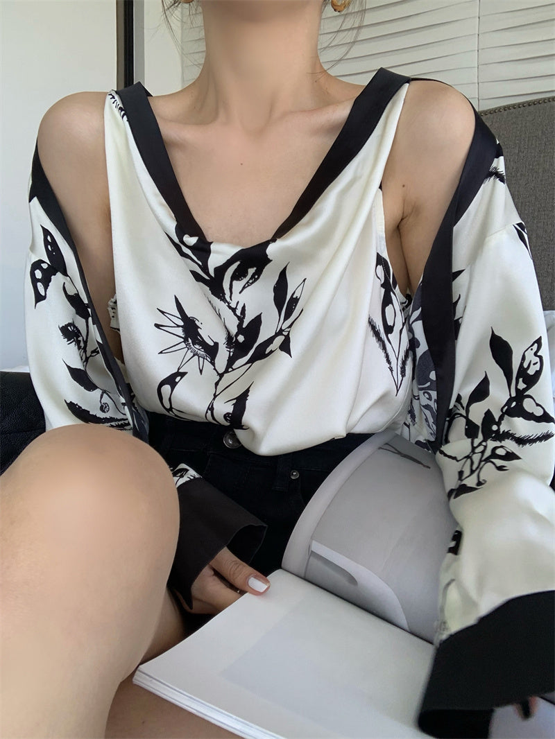 Fake Two Off-shoulder Floral Shirts For Women - WOMONA.COM