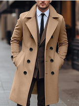 Fall Winter Men Woolen Coat Double Breasted Long - WOMONA.COM