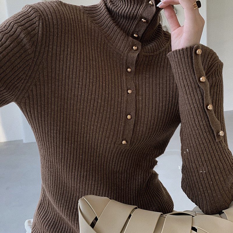 Women's High Collar Slim Knit Pullover Sweater - WOMONA.COM