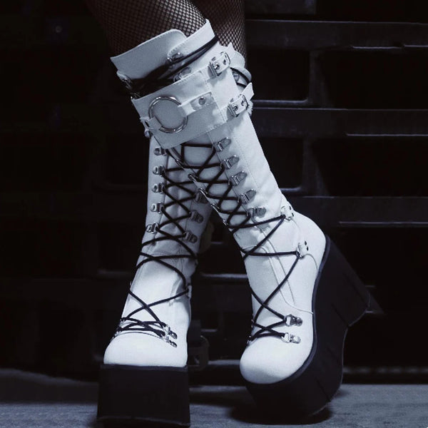 Gothic Platform Wedge Heel Halloween Plus Size Boots For Women - WOMONA.COM