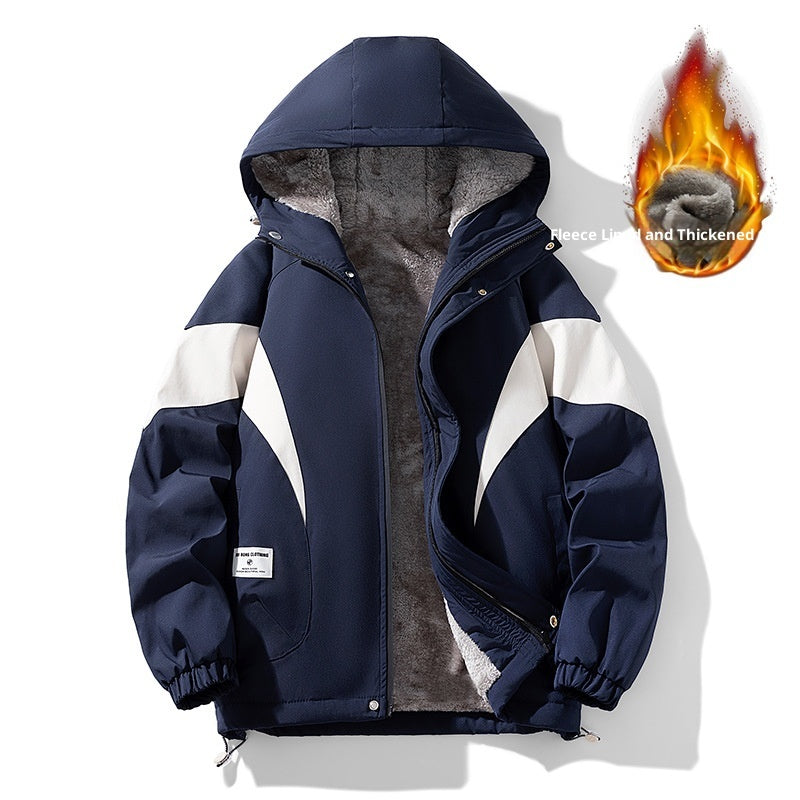 Men's floral pattern polar fleece-lined jacket in dark blue, khaki and fluorescent green – photo 3 of 5