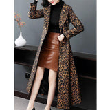 Women's Fashion Knee Long Jacket In Leopard Print