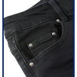 Black Patch Pleated Jeans For Men - WOMONA.COM