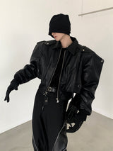 Thickened Short Design Leather Jacket - WOMONA.COM