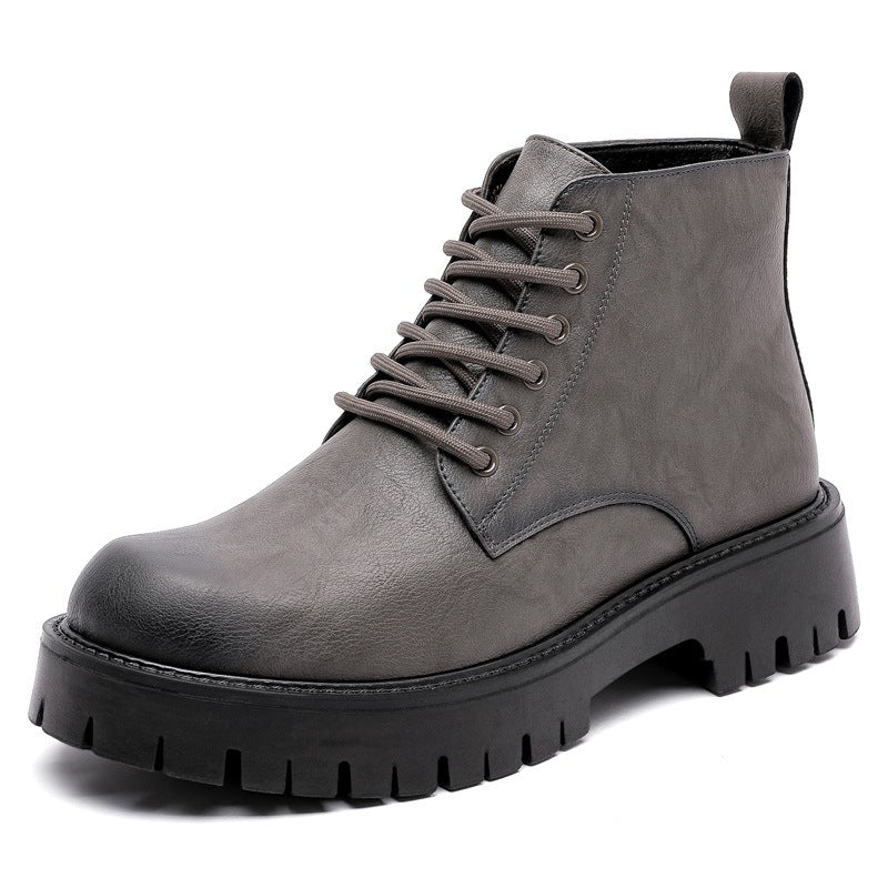 Thick Bottom 6 Holes British Style Warm High-top Leather Boots