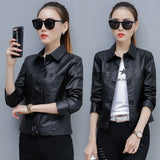 Leather Jacket Slim Slimming Ladies Motorcycle - WOMONA.COM