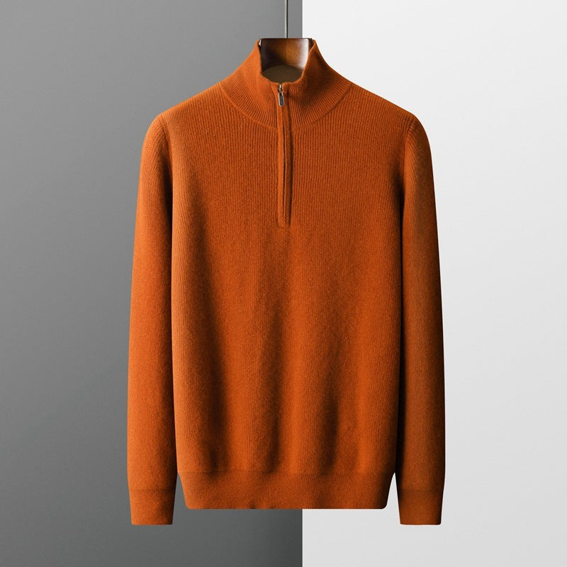 Cashmere Men's Thickened Half-high Collar Zipper Pullover Sweater