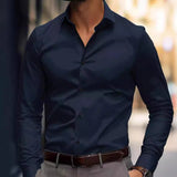 Business Lapel Shirt Solid Color Long Sleeve Casual - WOMONA.COM