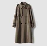 Twill Large Lapel Double Breasted Lacing Mid-length Trench Coat