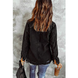 Black Ripped Long Sleeve Denim Jacket Women - WOMONA.COM