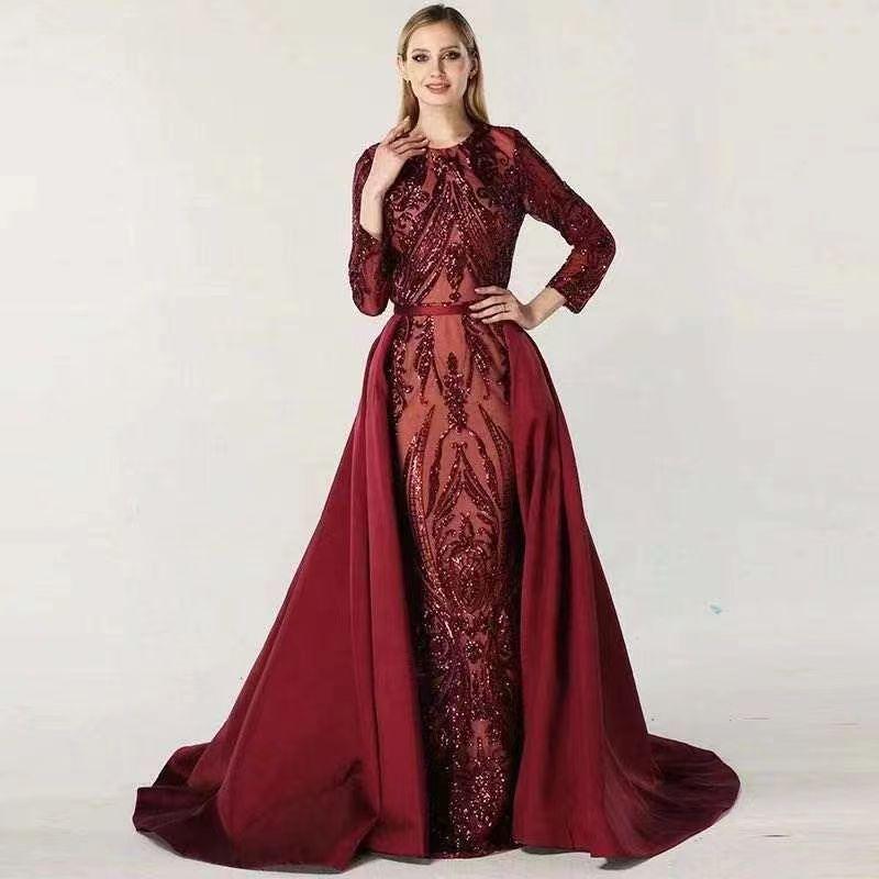 Women's Long-sleeved Trailing Evening Dress - WOMONA.COM