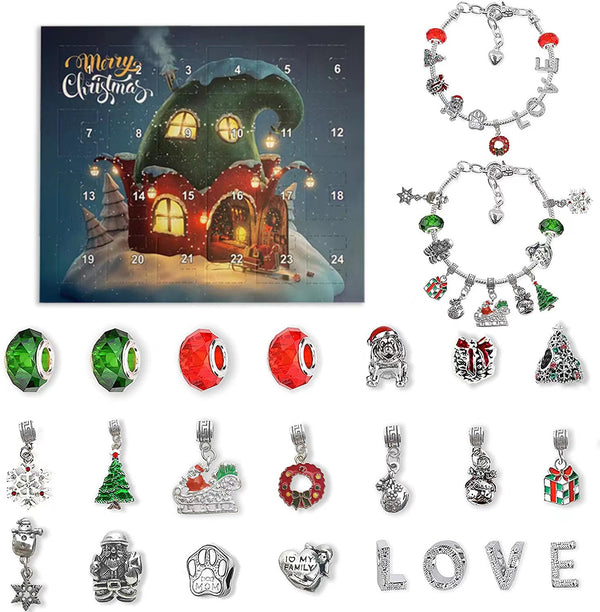 Christmas Advent 24 Countdown Calendar Gift Box Bracelet Set - WOMONA.COM