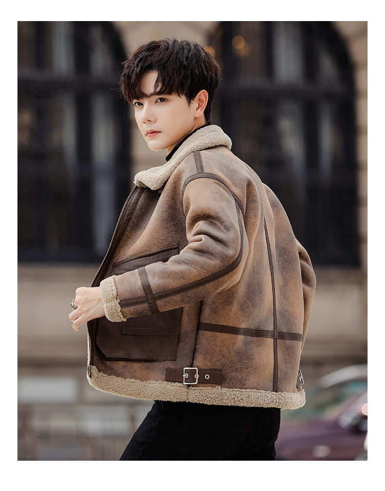 Leather And Fur Casual Coat For Men - WOMONA.COM