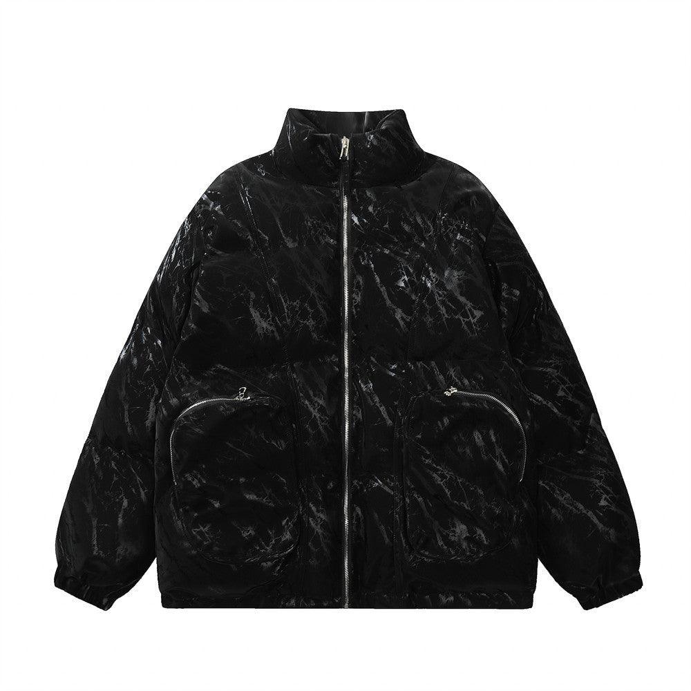 Splash-ink Cotton-padded Men's Leather Coat - WOMONA.COM