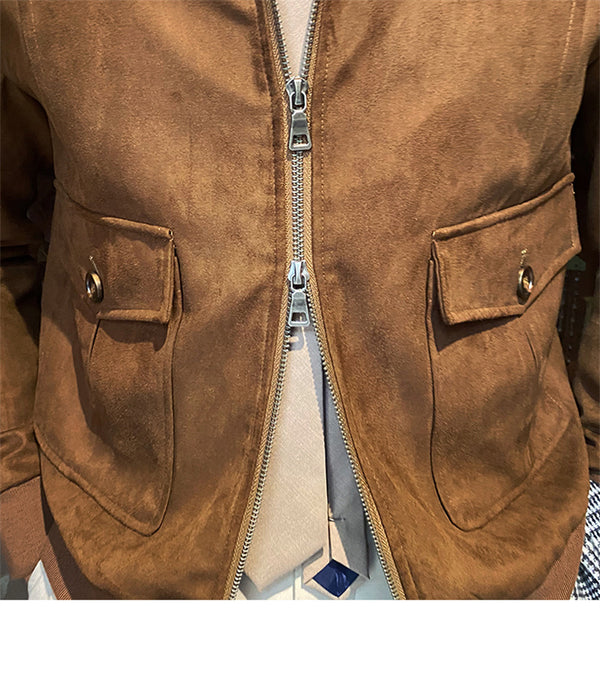 Suede Coffee Bomber Jacket For Man - WOMONA.COM