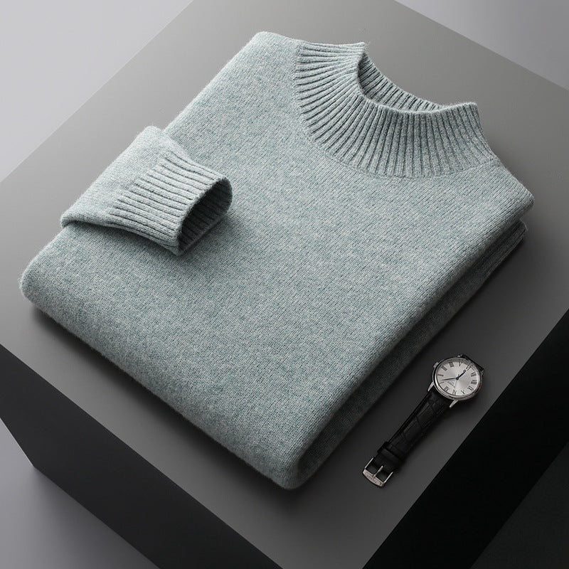 Mock Neck Sweater Men's Knitted Shirt Pure Wool - WOMONA.COM