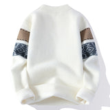 Letter Jacquard Round Neck Contrast Color Loose And Idle Knitwear - WOMONA.COM