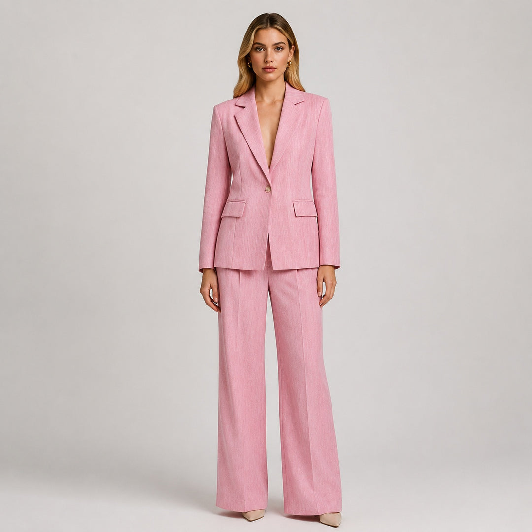 Women's Pink Blazer & Pleated Wide-Leg Trousers Set