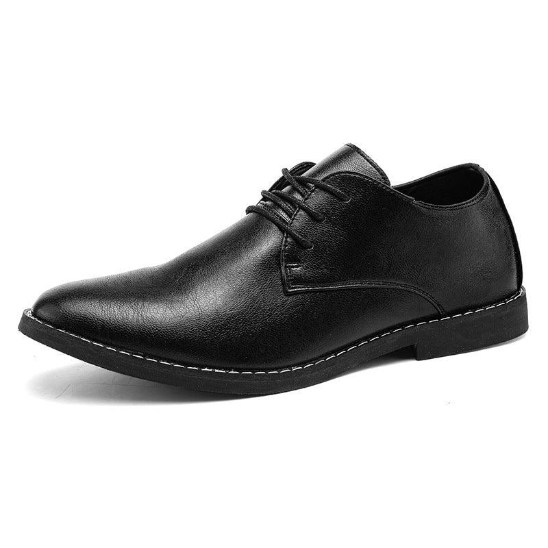 Men's black leather lace-up chukka shoes with stitched edge sole