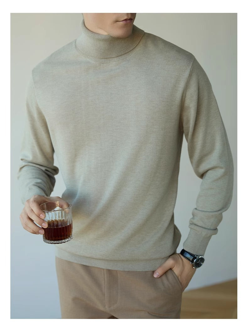 Wool Blend Turtleneck Sweater Men's Long Sleeve