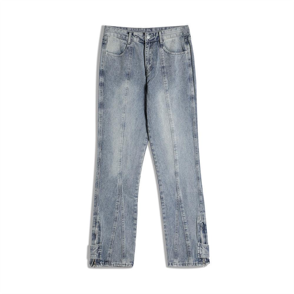 Solid Colour Patchwork Straight-leg Jeans For Men - WOMONA.COM
