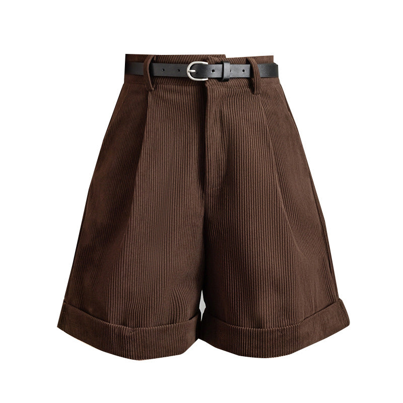 Brown Corduroy Shorts With Martin Boots For Women - WOMONA.COM