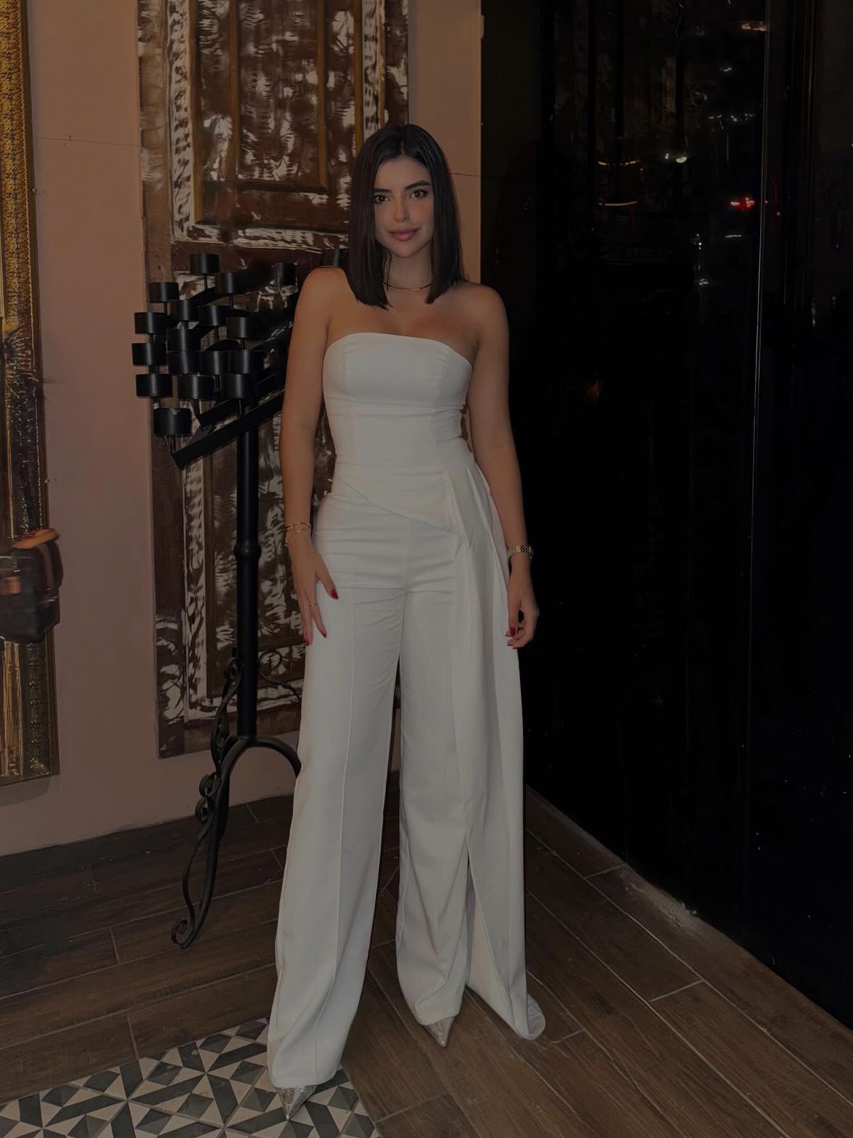 White Asymmetric Tube Top & High-Waist Pants Set – product image 1