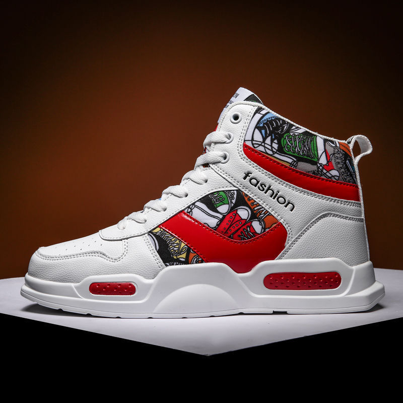 Men Sport Shoes High-tops Graffiti Sneakers Trendy - WOMONA.COM