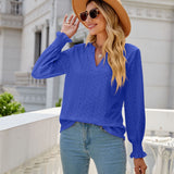 Solid Color Hollow-out Pleated Ruffle Shirts - WOMONA.COM