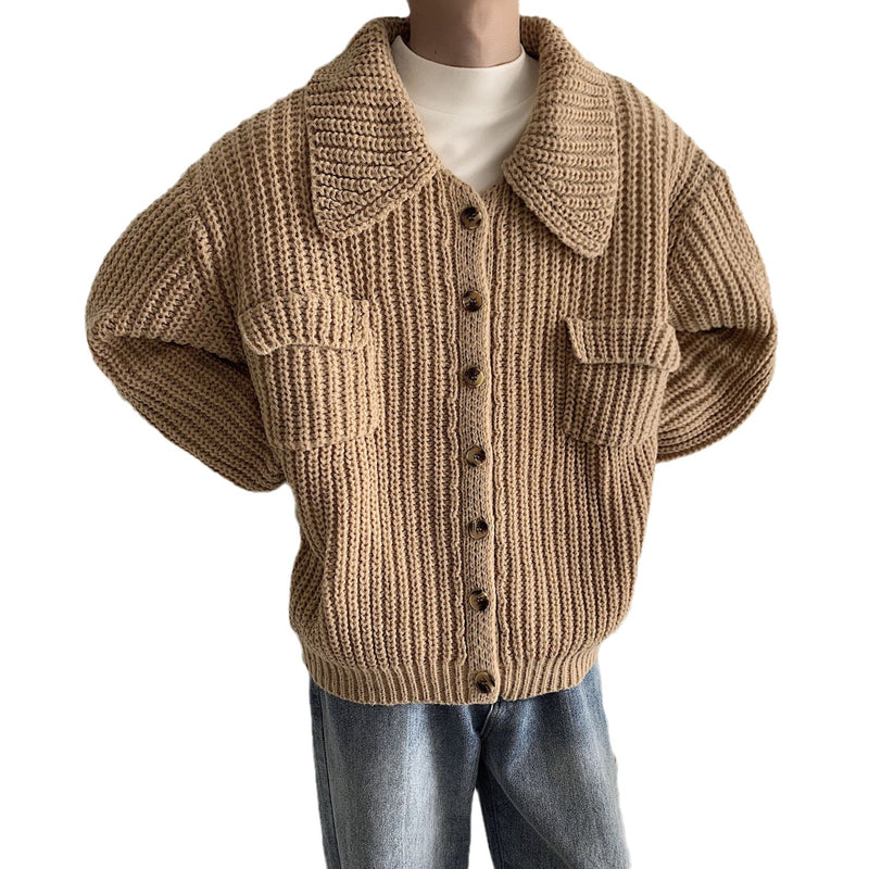 Winter Lapel Sweater Single-breasted Men's Loose Cardigan - WOMONA.COM