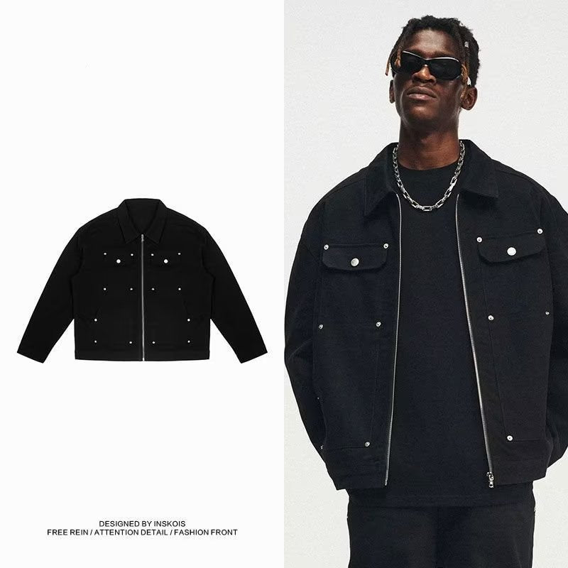 Men's Washed Black Cotton Denim Zip Jacket, Black - product view 5