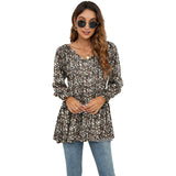 Flowers Print Casual V-Neck Blouse T-Shirts - WOMONA.COM