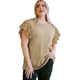 Camisa informal de manga corta con encaje calado para mujer