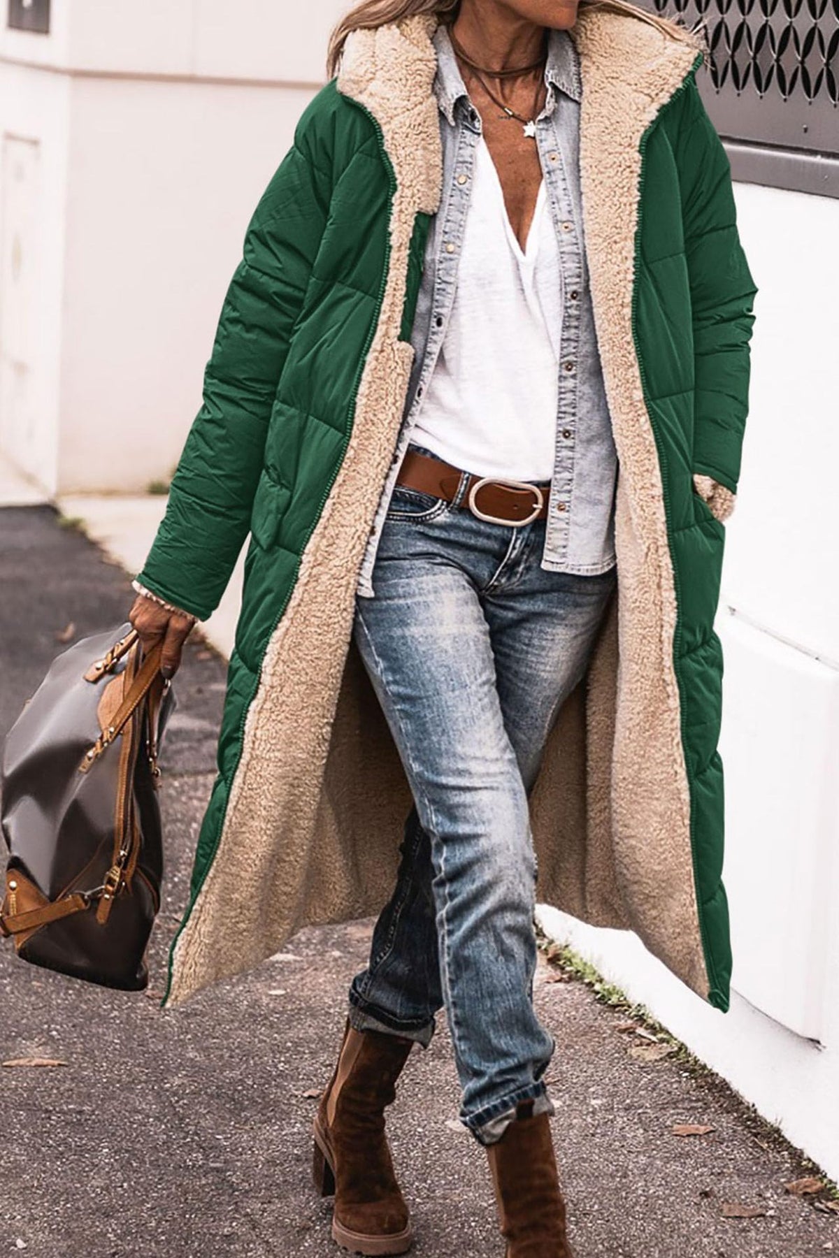 Women's hooded raglan-sleeve pocket coat