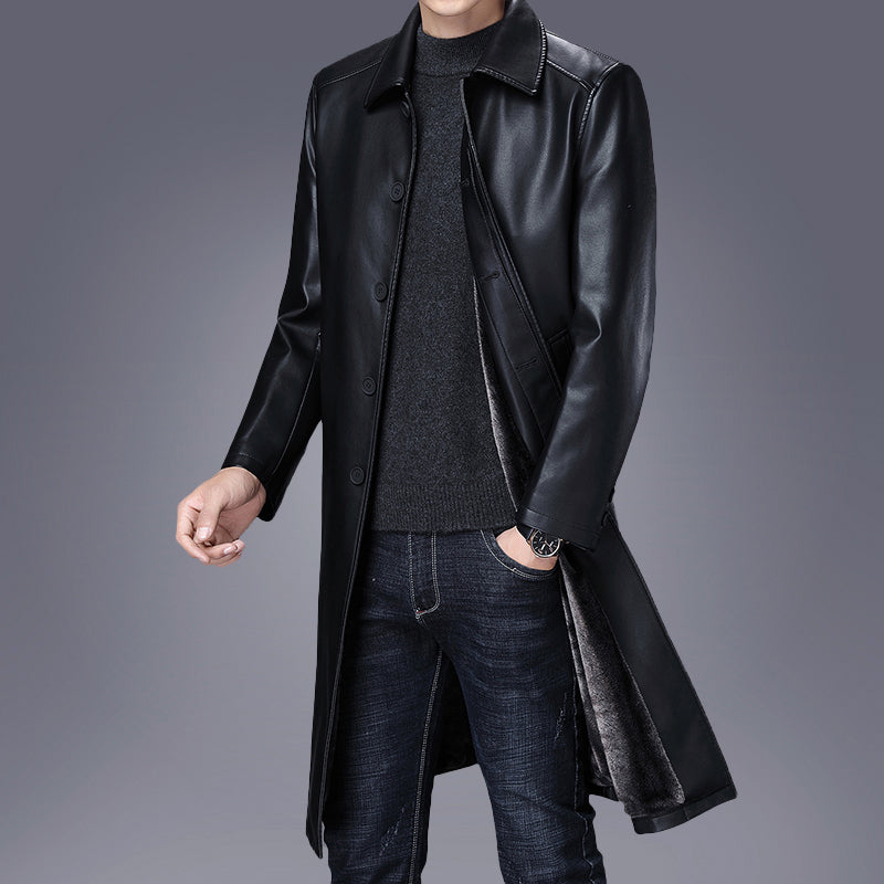 Men's Lapel Fur One-piece Over-the-knee Jacket - WOMONA.COM