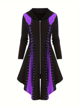 Gothic Style New Hooded Color Matching Mid-length Dress - WOMONA.COM